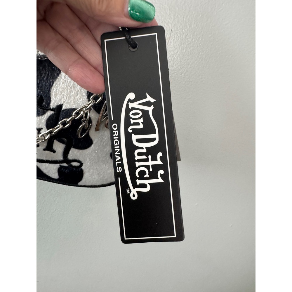 Von Dutch Cow Print Baguette Shoulder Bag Black White Faux Fur VDSB-2067BLK NWT - Picture 2 of 6